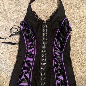 Black and purple lace up corset